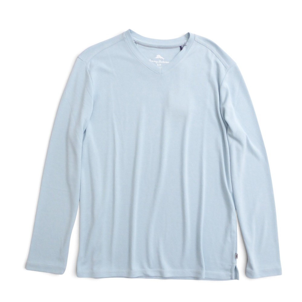 Tommy Bahama Mens Long Sleeve V-Neck Shirt Sterling Blue Tranquil Bay Small